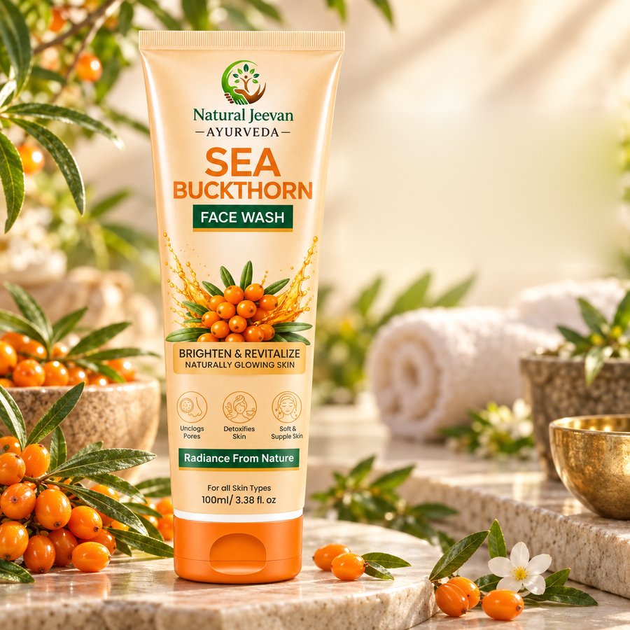 Sea Buckthorn Face Wash 100 ml tube with sea buckthorn berries